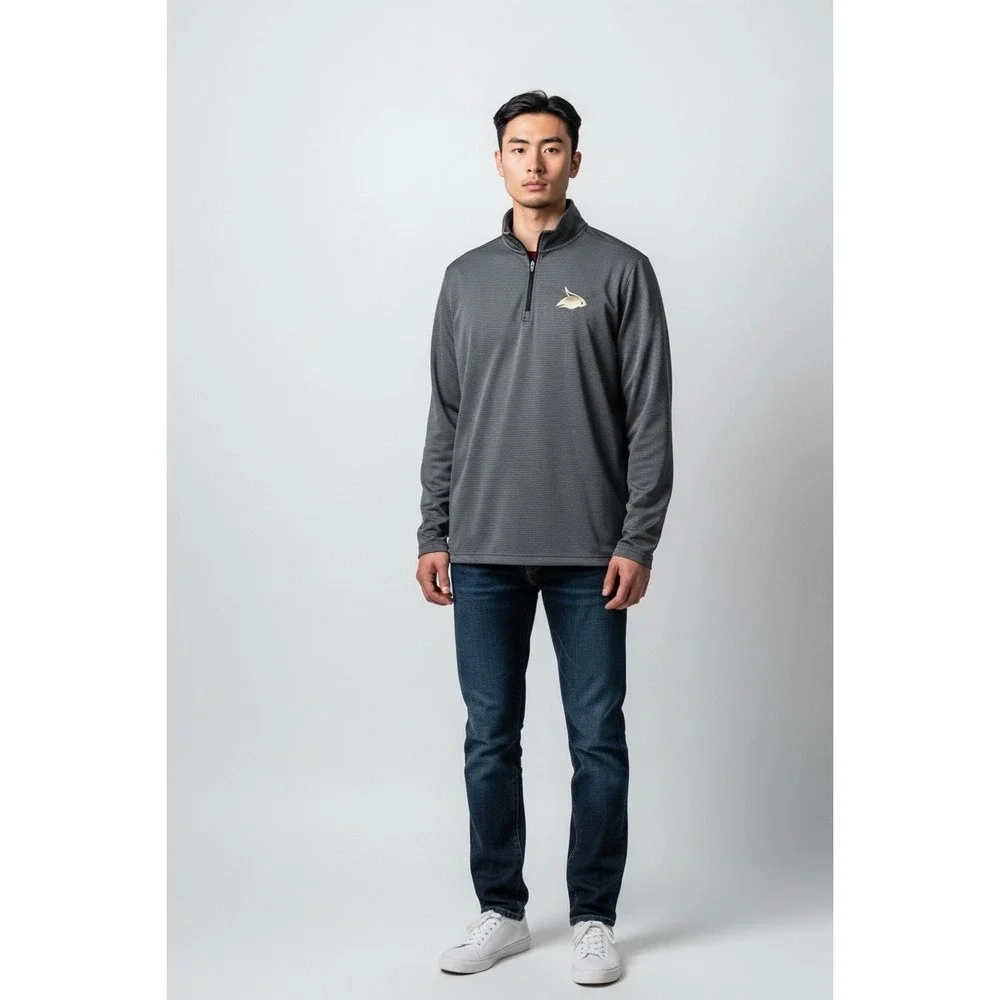 808 Colosseum Mens Texas State Bobcats Quarter Zip Pullover Grey Stripe Large